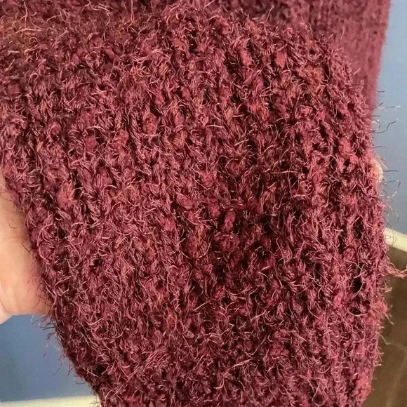 JustFab Fuzzy Burgundy Wine Open Cardigan - Picture 9 of 10